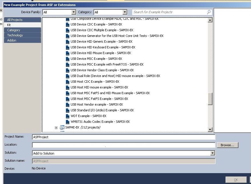 Creating USB projects using the Atmel ASF wizard