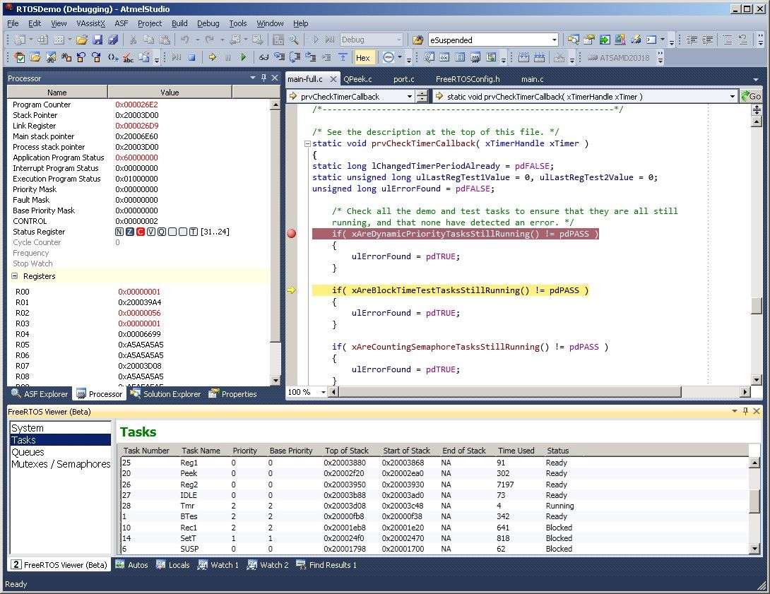 Using the RTOS aware debugger