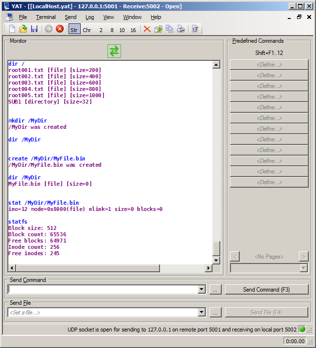 running safety critical file system RTOS commands