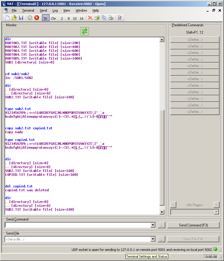 running the file system RTOS commands