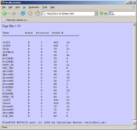 HTTP server running on the MCF523x target system